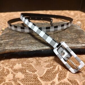 🍒🖤🍒Fab Vtg Y2K Black & White Faux Patent Leather Gingham Print Belt - M/L